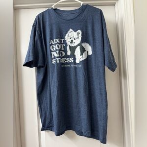 Blue Graphic Tee with Dog Print Comedian Fortune Feimster